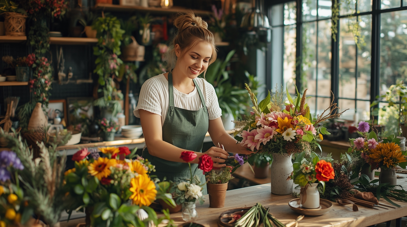 Bloemist aan het werk Bloemist aan het werk